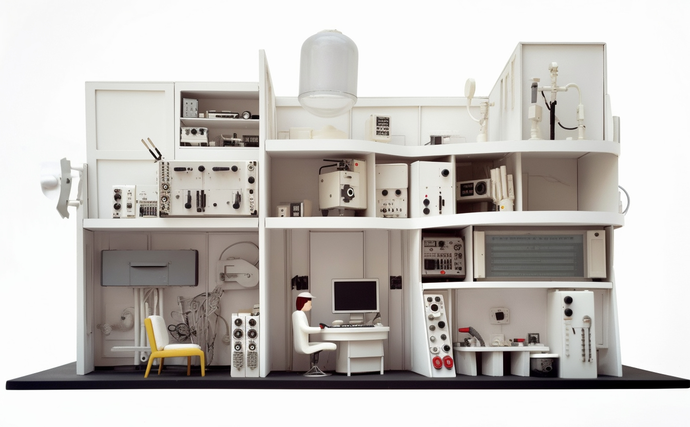 Videobewerking suite, doorsnede diorama model, soviet voorstelling