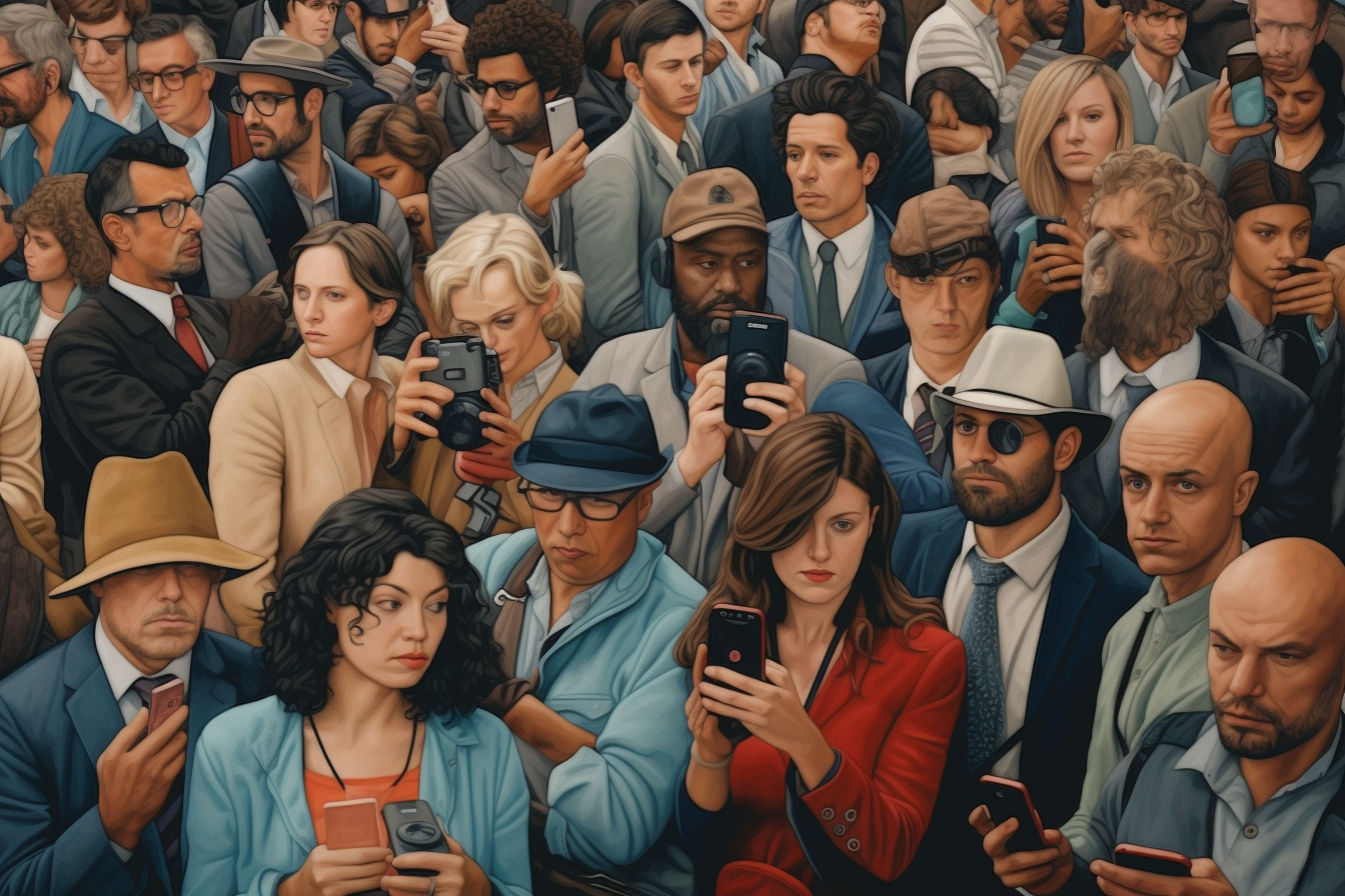People on business conference making ads for LinkedIn with their phones