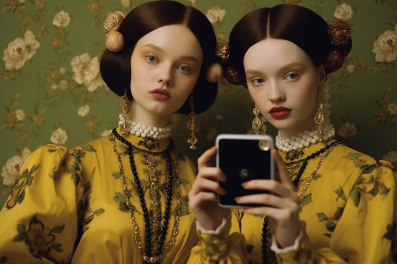 two influencers from the renaissance, making a tiktok ad