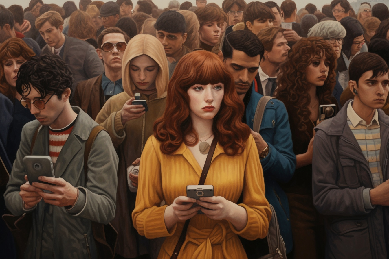 meisje op smartphone tussen werelden vol instragram advertenties