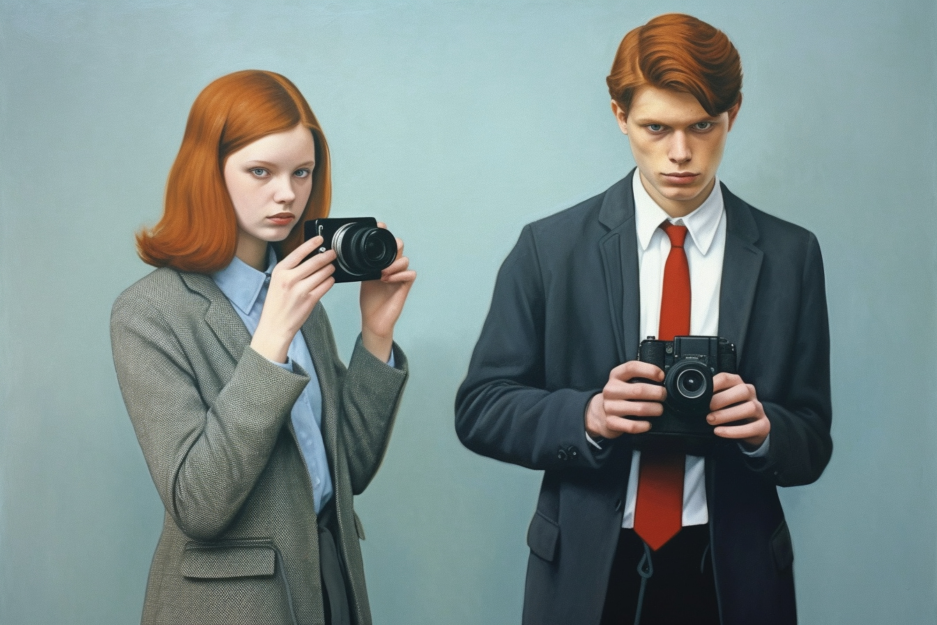 twee mensen maken een facebook advertentie met video camera