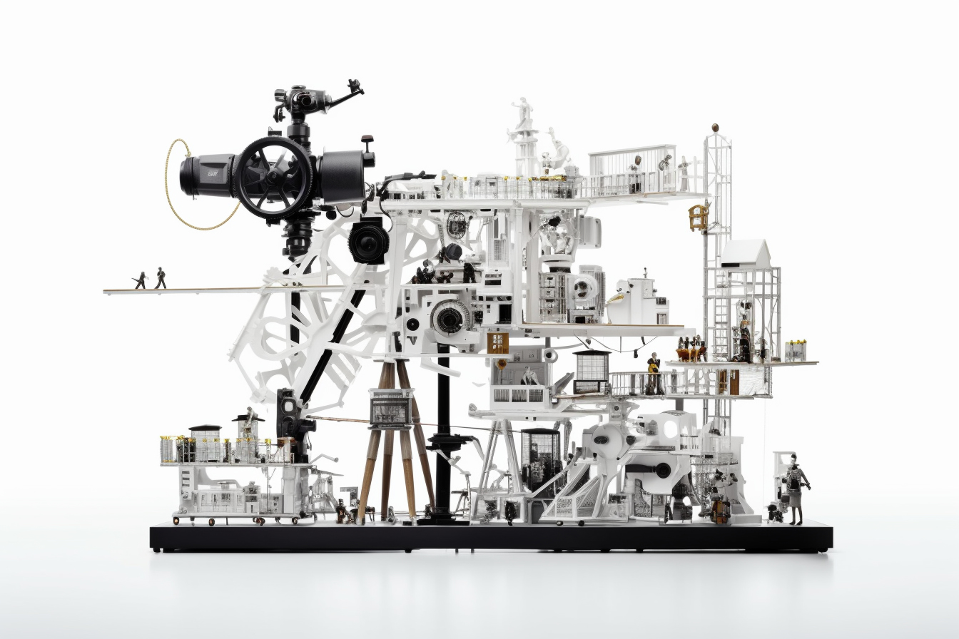 Camera gebouw, industrie kunst complex gemaakt van camera objecten,