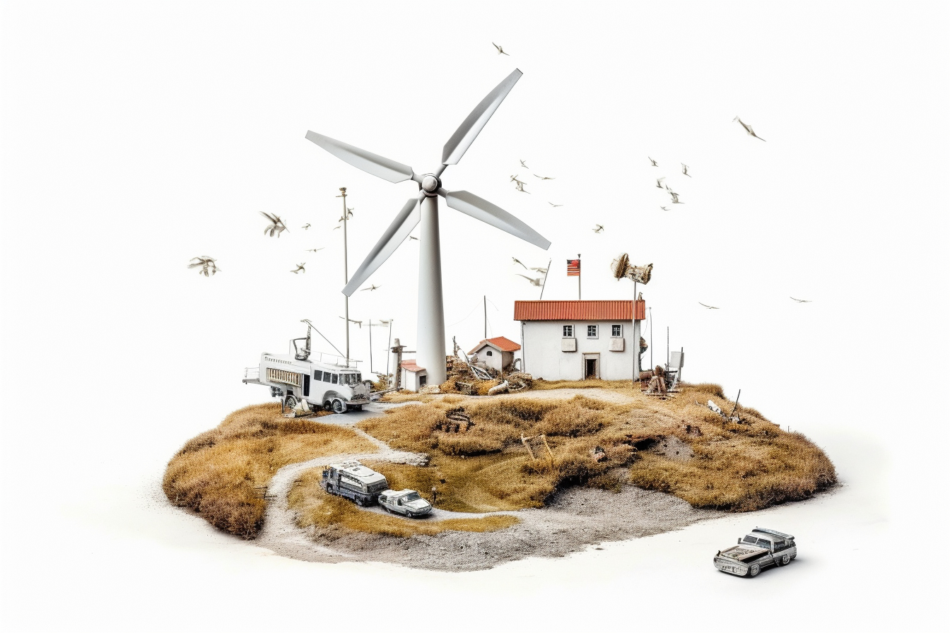 Windmolen als drone tussen de duinen in Nederland
