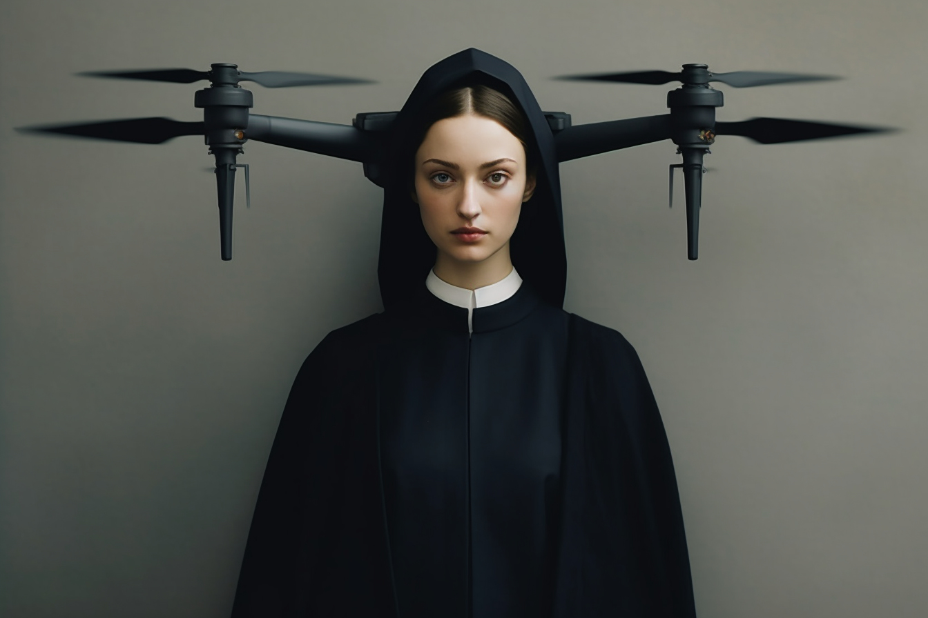 Advocate met drone in een blik gevangen, dronewetgeving impressie.