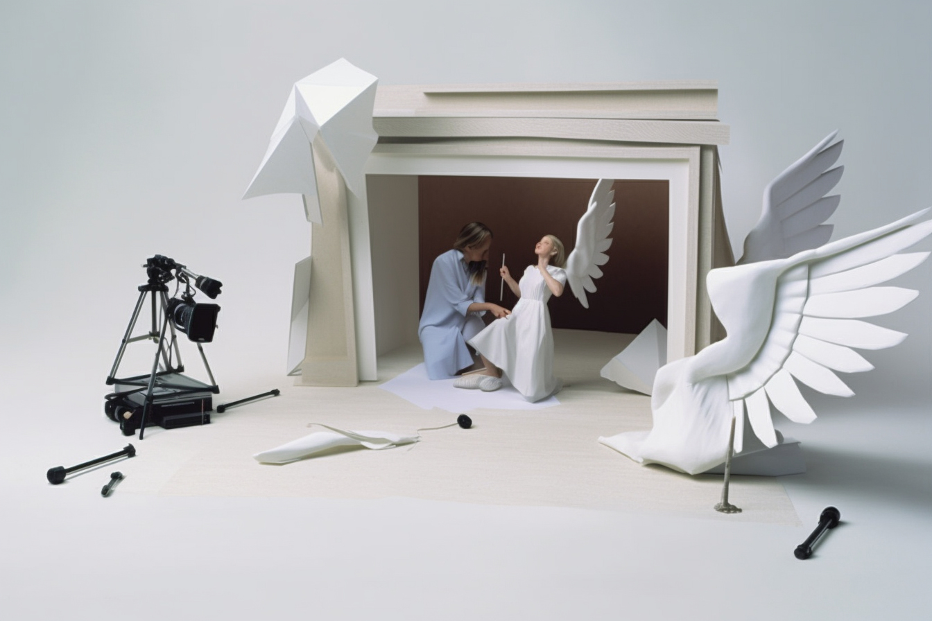 Engel die wordt gefilmd met cinema camera.