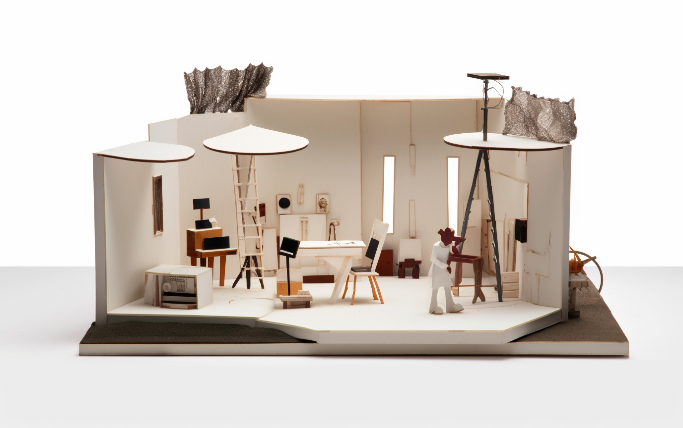 film setting met meubels, diorama model